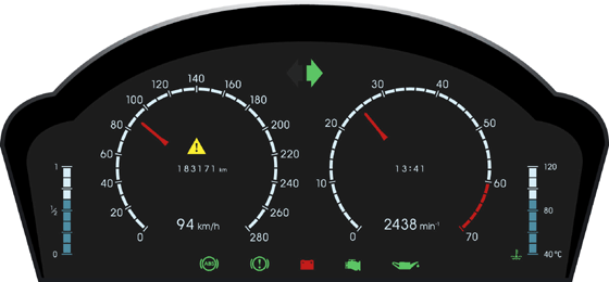 Fig. 1. Automotive digital LCD dashboard graphical design. Classical version.