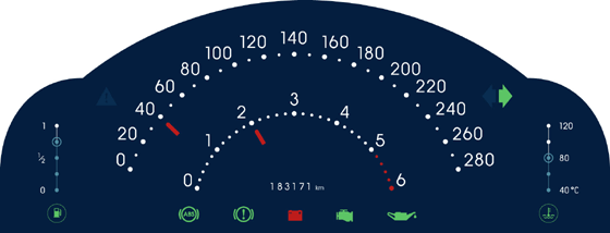 Fig. 2. Automotive digital LCD dashboard graphical design. Mini-car version.