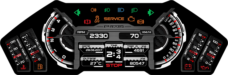 Fig. 1. Digital instrument cluster graphical design - the image to be rendered real-time.